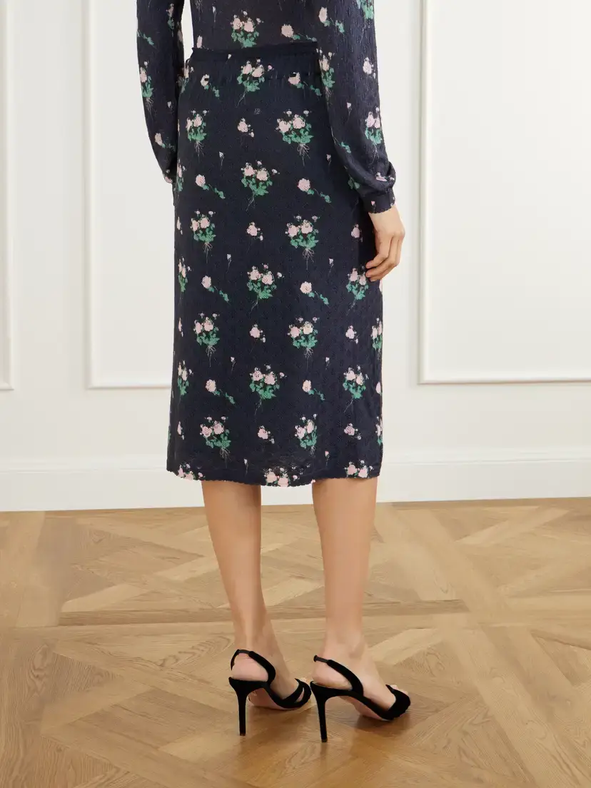 BERNADETTE Katia Floral-print Pointelle-knit Silk, Wool And Cashmere-blend Knee-length Skirt | Thumbnail 4 BERNADETTE Katia Floral-print Pointelle-knit Silk, Wool And Cashmere-blend Knee-length Skirt | Thumbnail 4