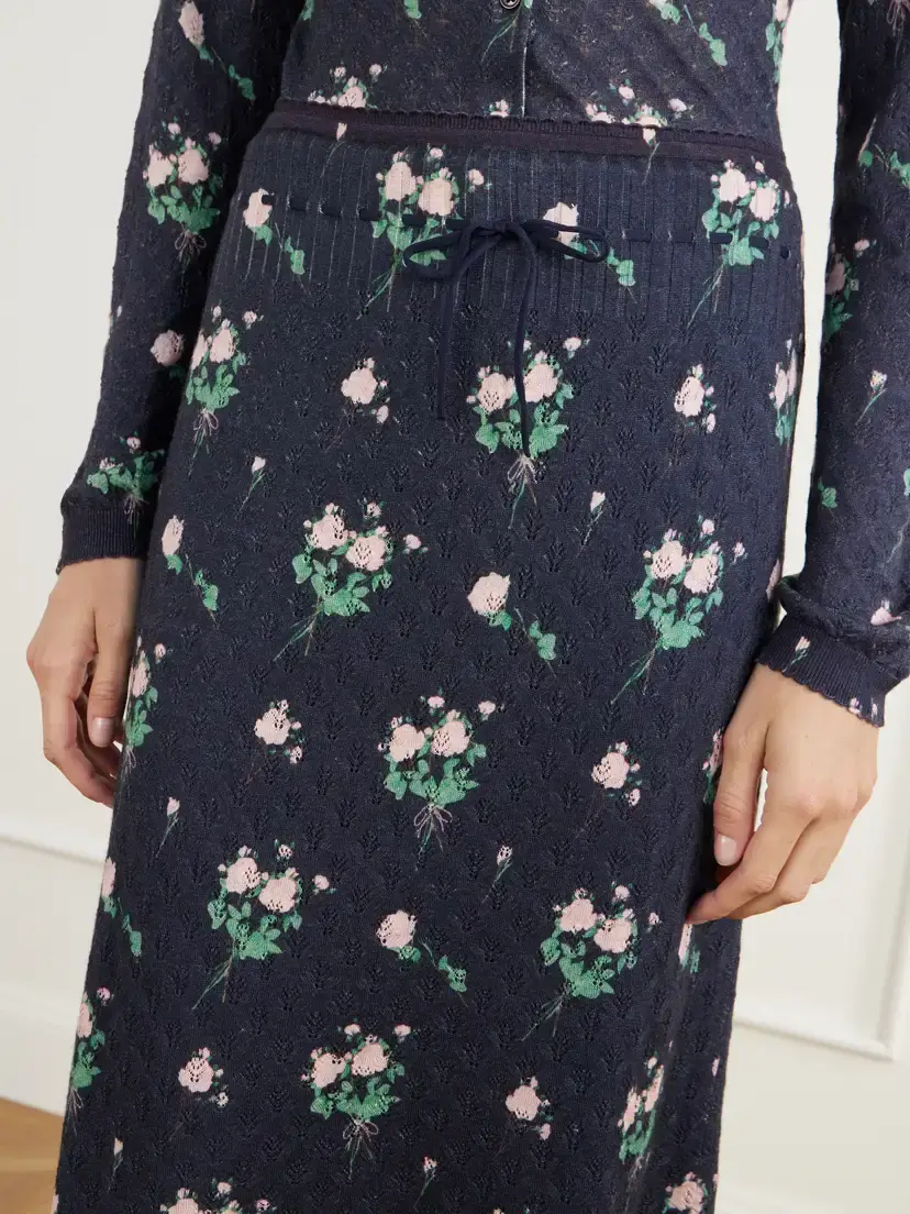 BERNADETTE Katia Floral-print Pointelle-knit Silk, Wool And Cashmere-blend Knee-length Skirt | Thumbnail 5 BERNADETTE Katia Floral-print Pointelle-knit Silk, Wool And Cashmere-blend Knee-length Skirt | Thumbnail 5