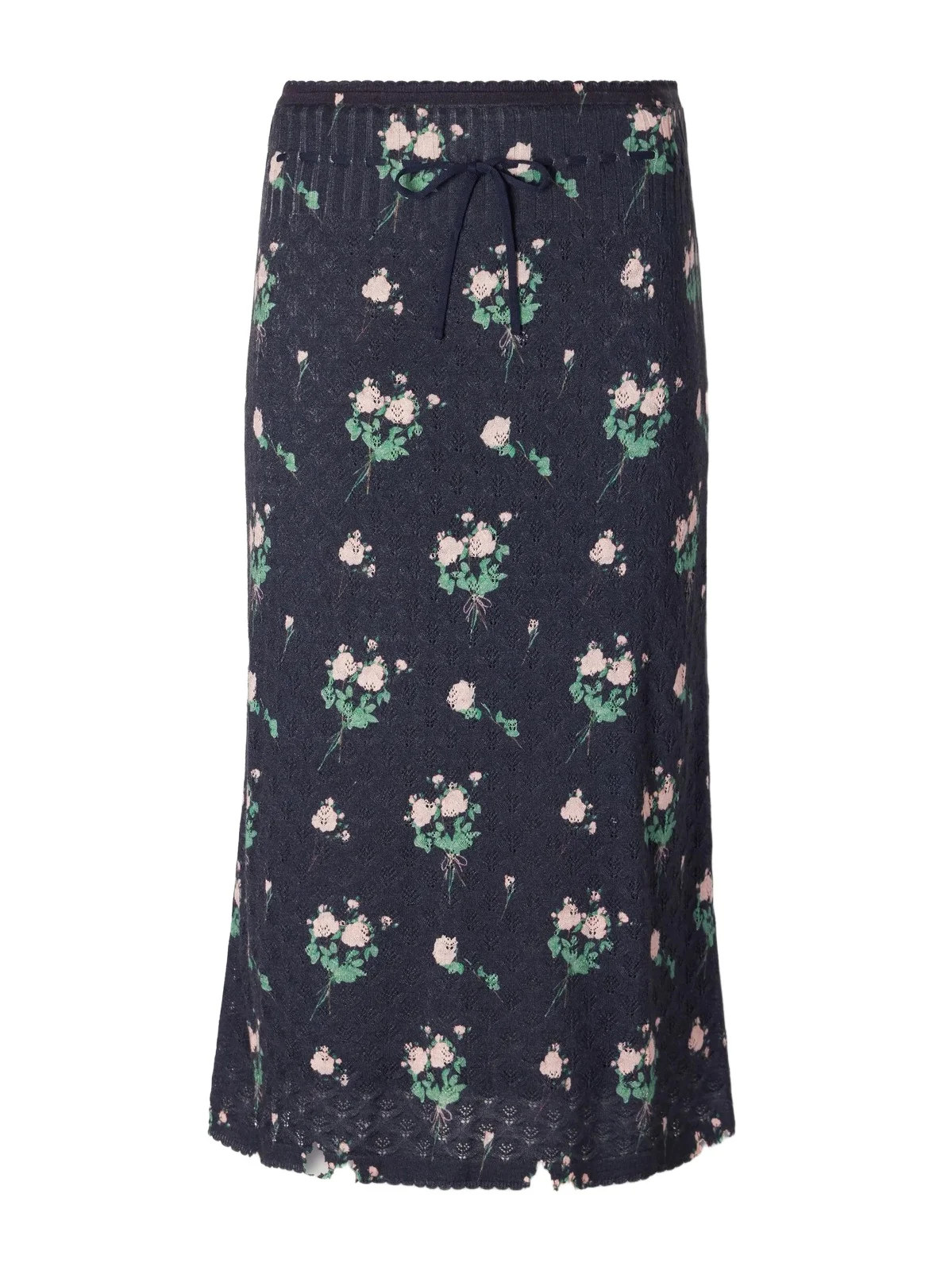 BERNADETTE Katia Floral-print Pointelle-knit Silk, Wool And Cashmere-blend Knee-length Skirt