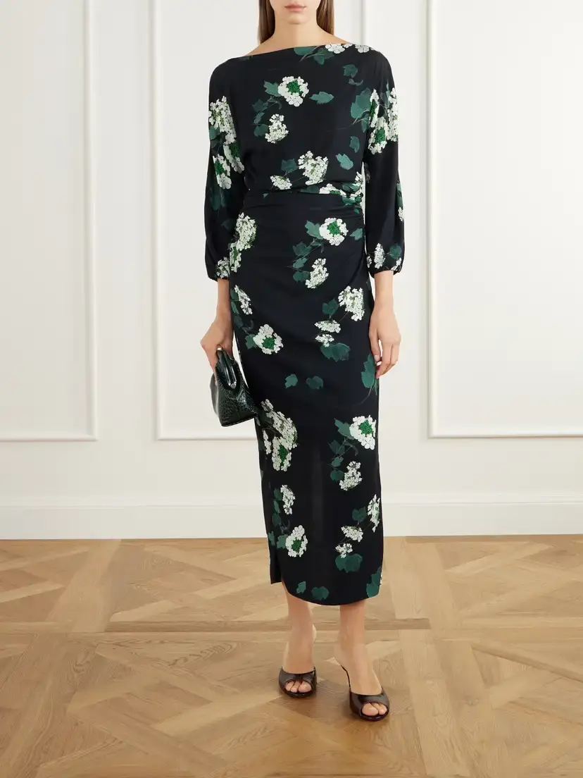 BERNADETTE Ezra Floral-print Ruched Crepe Midi Dress | Thumbnail 2 BERNADETTE Ezra Floral-print Ruched Crepe Midi Dress | Thumbnail 2