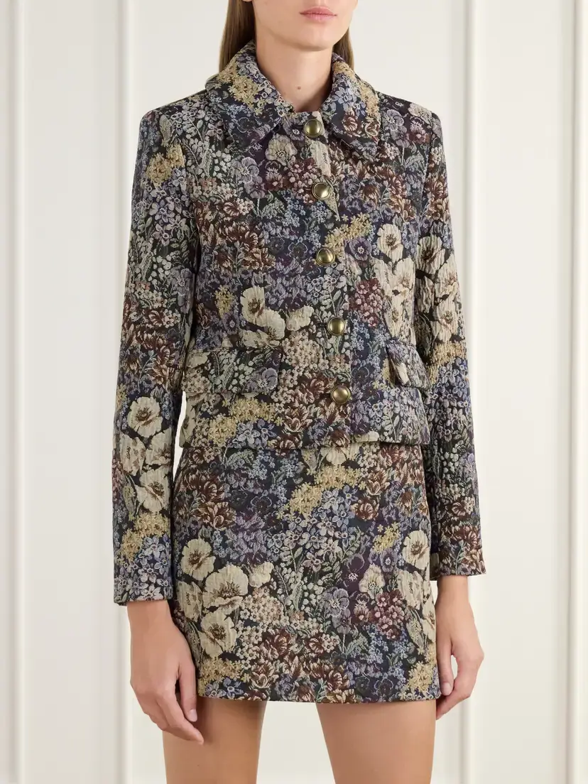 Veronica Beard Wilde Cropped Floral-brocade Jacket | Thumbnail 3