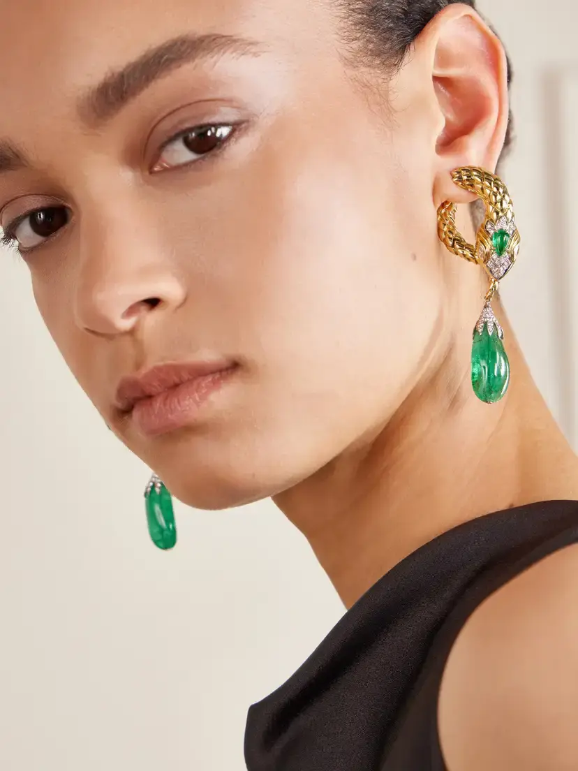 DAVID WEBB Snake 18-karat Gold And Platinum Diamond, Diamond And Emerald Earrings | Thumbnail 2 DAVID WEBB Snake 18-karat Gold And Platinum Diamond, Diamond And Emerald Earrings | Thumbnail 2