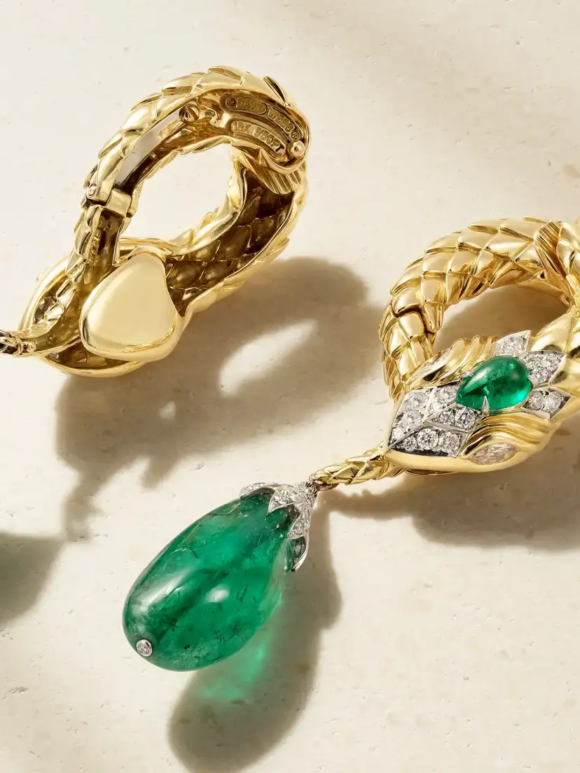 DAVID WEBB Snake 18-karat Gold And Platinum Diamond, Diamond And Emerald Earrings | Thumbnail 3 DAVID WEBB Snake 18-karat Gold And Platinum Diamond, Diamond And Emerald Earrings | Thumbnail 3