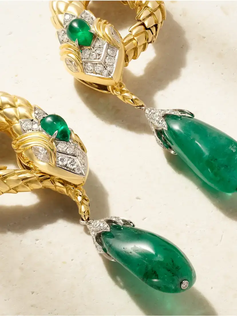 DAVID WEBB Snake 18-karat Gold And Platinum Diamond, Diamond And Emerald Earrings | Thumbnail 4 DAVID WEBB Snake 18-karat Gold And Platinum Diamond, Diamond And Emerald Earrings | Thumbnail 4