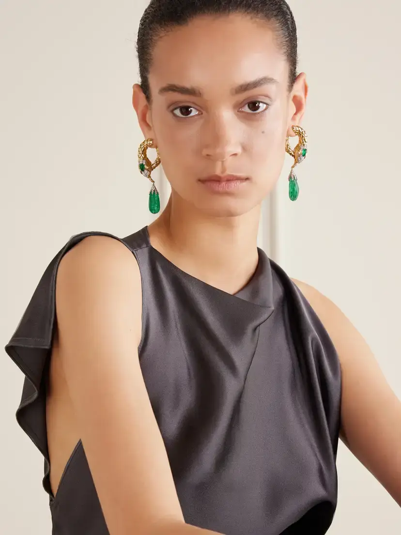 DAVID WEBB Snake 18-karat Gold And Platinum Diamond, Diamond And Emerald Earrings | Thumbnail 5 DAVID WEBB Snake 18-karat Gold And Platinum Diamond, Diamond And Emerald Earrings | Thumbnail 5