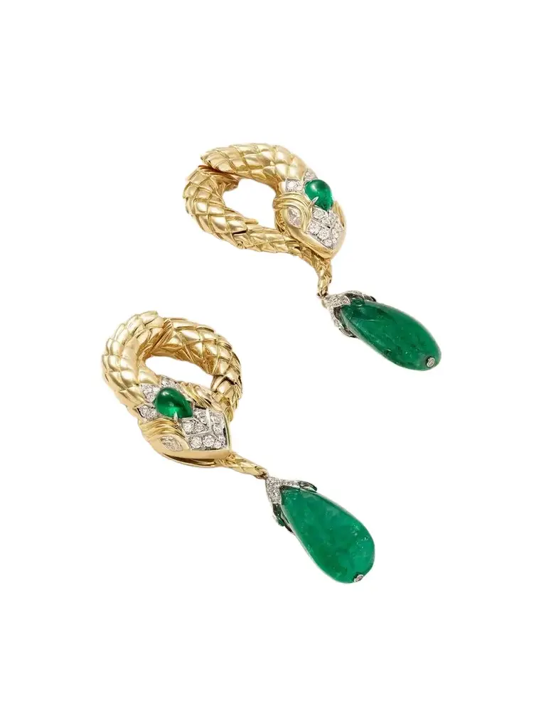 Snake 18-karat Gold And Platinum Diamond, Diamond And Emerald Earrings Snake 18-karat Gold And Platinum Diamond, Diamond And Emerald Earrings