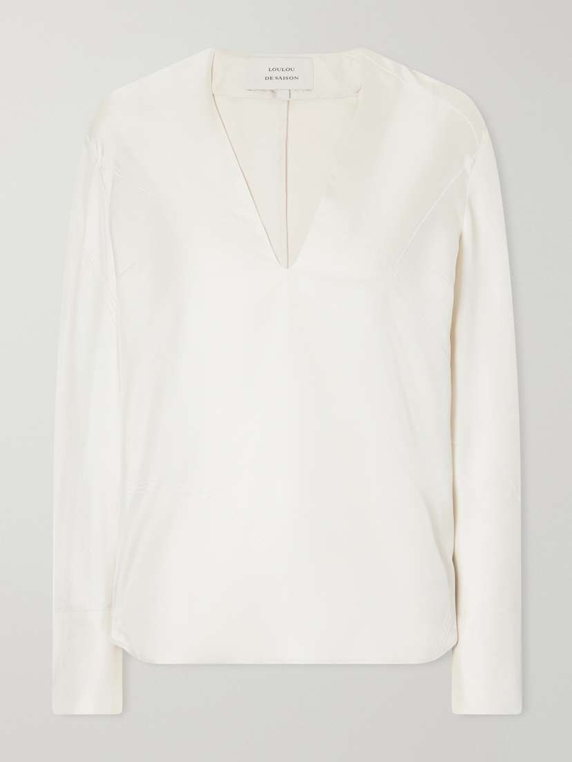 Syla Velvet-trimmed Silk-blend Twill Blouse