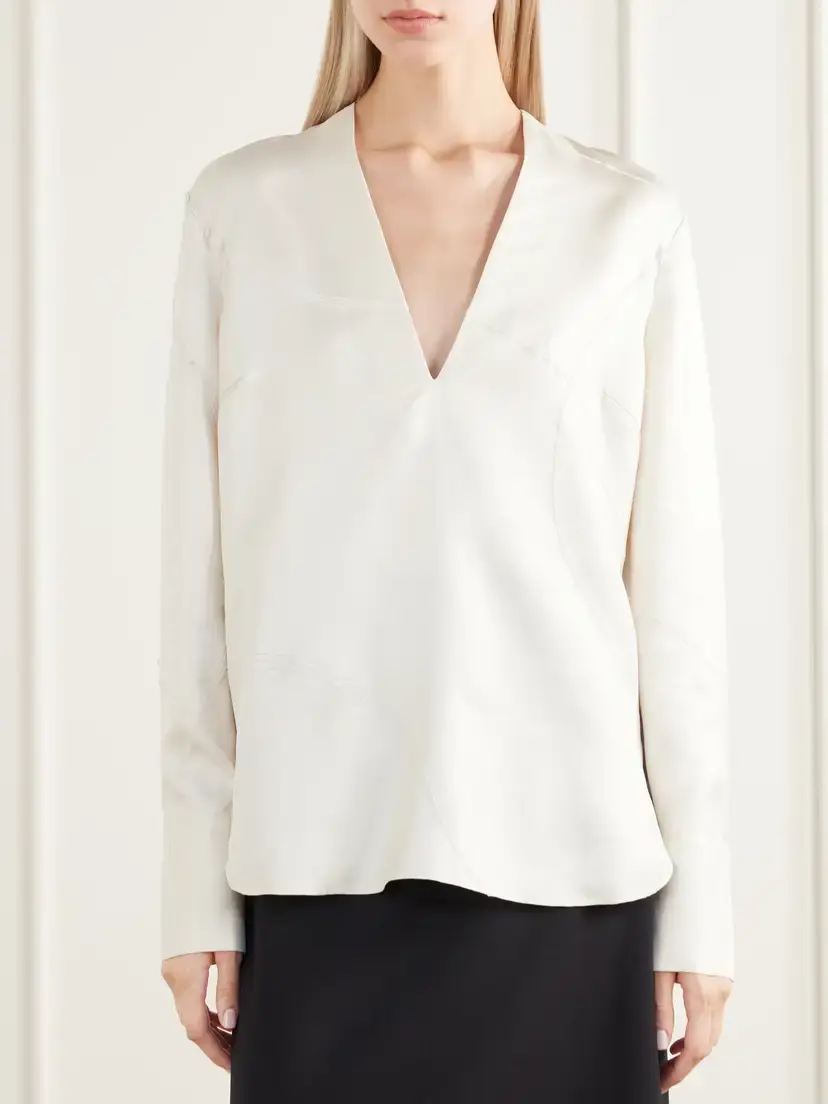 Loulou de Saison Syla Velvet-trimmed Silk-blend Twill Blouse | Thumbnail 3 Loulou de Saison Syla Velvet-trimmed Silk-blend Twill Blouse | Thumbnail 3