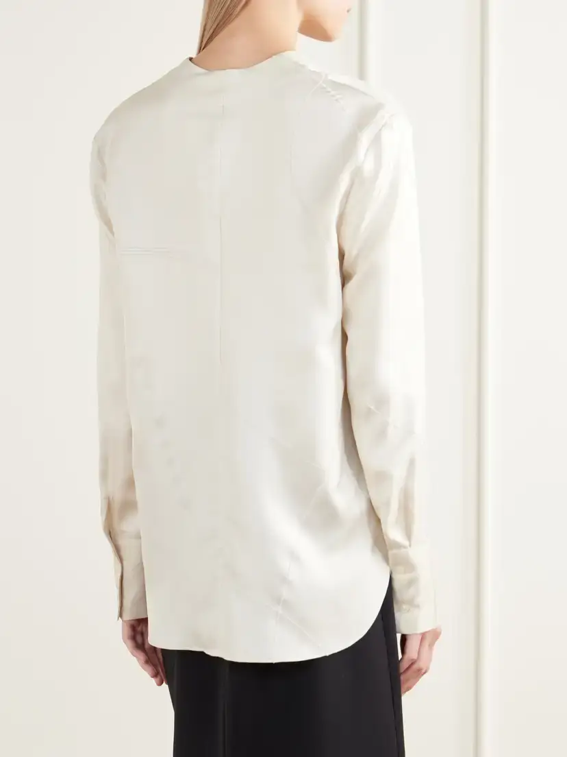 Loulou de Saison Syla Velvet-trimmed Silk-blend Twill Blouse | Thumbnail 4 Loulou de Saison Syla Velvet-trimmed Silk-blend Twill Blouse | Thumbnail 4