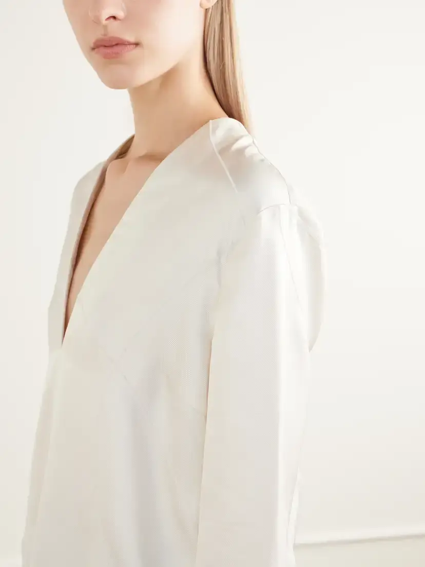Loulou de Saison Syla Velvet-trimmed Silk-blend Twill Blouse | Thumbnail 5 Loulou de Saison Syla Velvet-trimmed Silk-blend Twill Blouse | Thumbnail 5