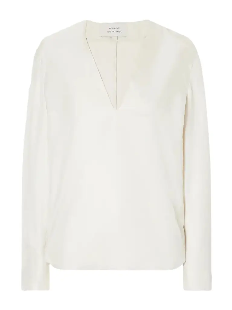 Syla Velvet-trimmed Silk-blend Twill Blouse