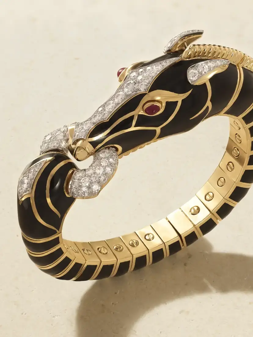 DAVID WEBB Horse 18-karat Gold And Platinum, Diamond, Ruby And Enamel Bangle | Thumbnail 4