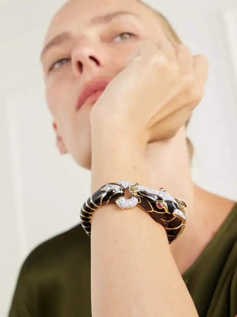 DAVID WEBB Horse 18-karat Gold And Platinum, Diamond, Ruby And Enamel Bangle | Thumbnail 5