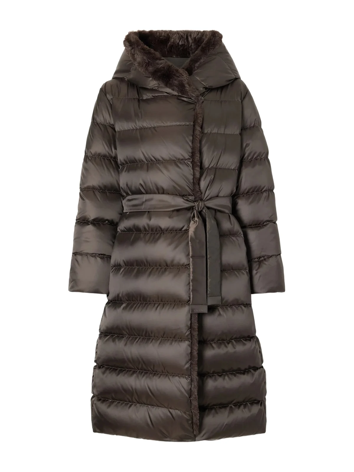 Max Mara Medusa Hooded Belted Quilted Plush-trimmed Shell Down Coat
