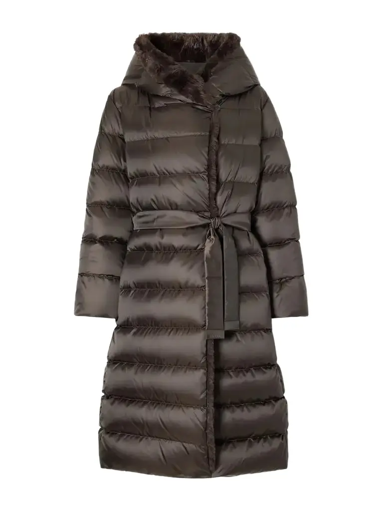 Max Mara Medusa Hooded Belted Quilted Plush-trimmed Shell Down Coat