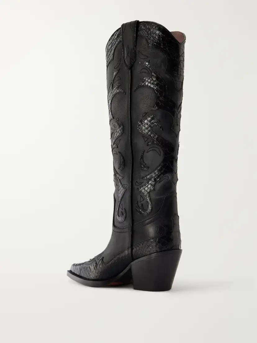 Paris Texas Tucson 60 Embroidered Snake-effect Trimmed Leather Knee Boots | Thumbnail 3