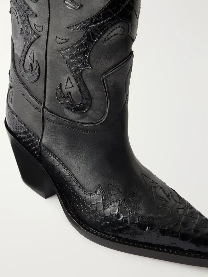 Paris Texas Tucson 60 Embroidered Snake-effect Trimmed Leather Knee Boots | Thumbnail 5