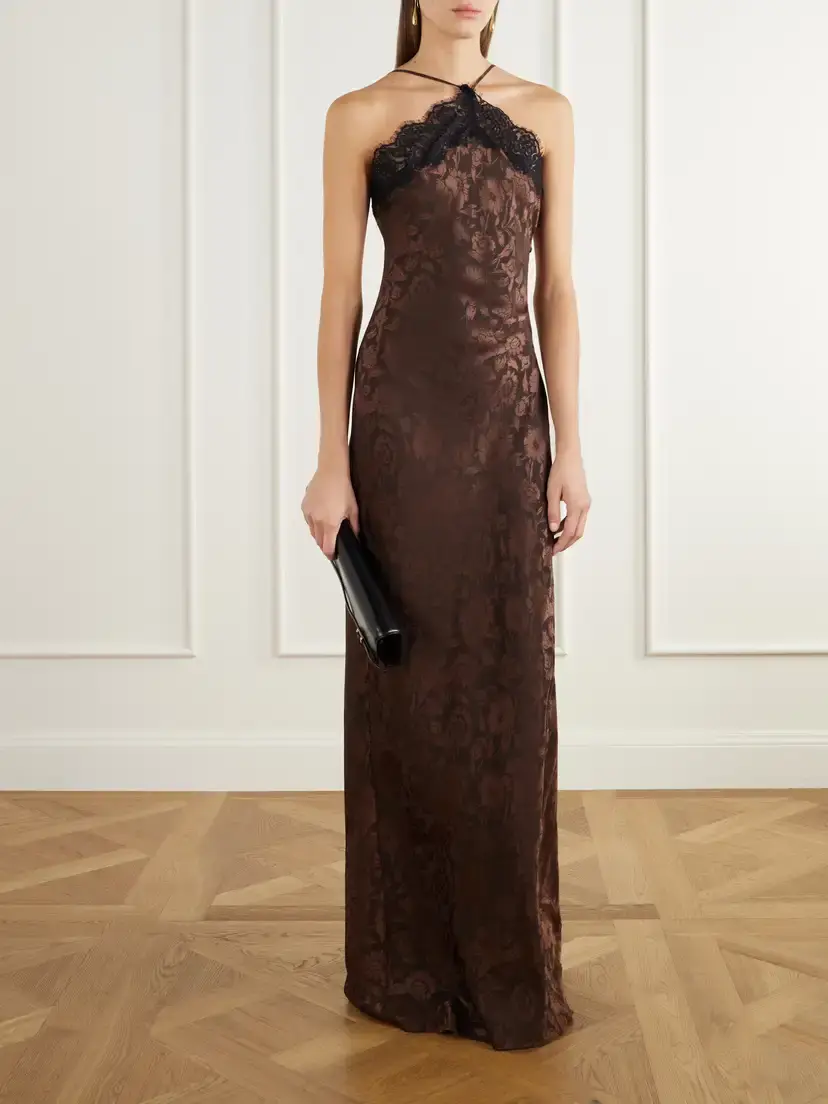 Veronica Beard Rue Lace-trimmed Floral-jacquard Silk-blend Satin Gown | Thumbnail 2 Veronica Beard Rue Lace-trimmed Floral-jacquard Silk-blend Satin Gown | Thumbnail 2