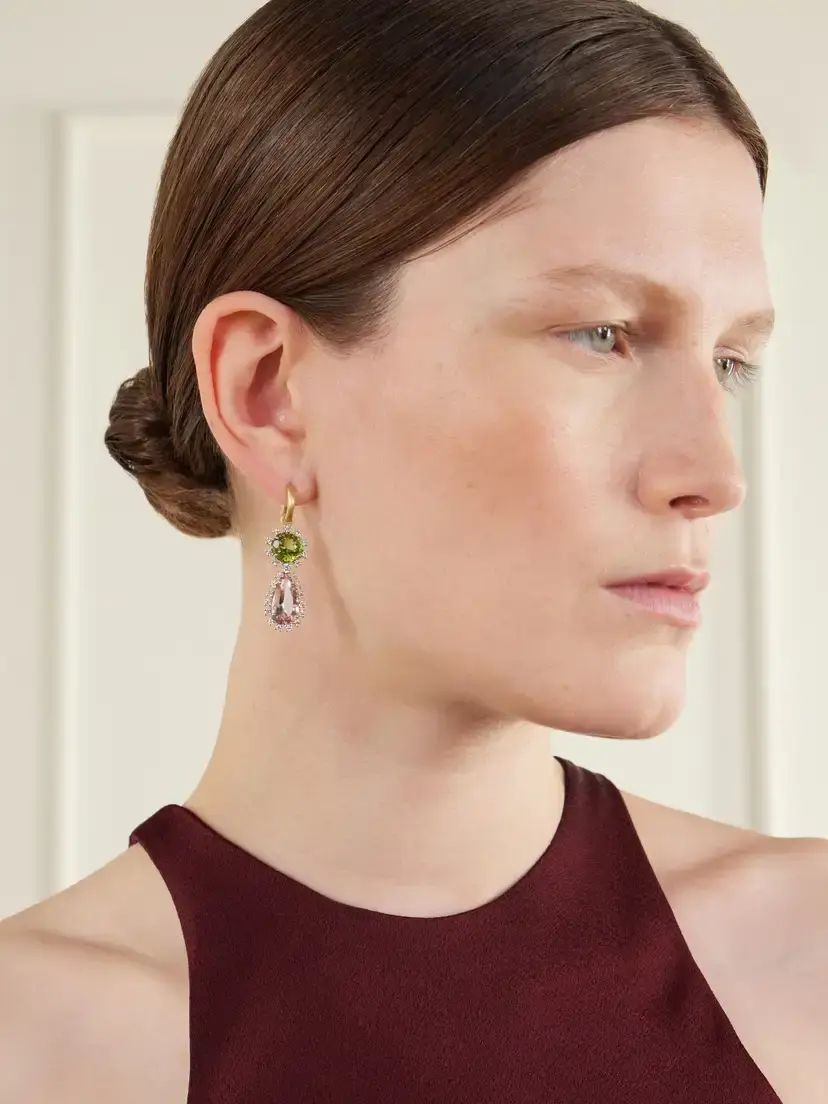 Irene Neuwirth Gemmy Gem 18-karat Yellow And White Gold Diamond, Tourmaline And Morganite Earrings - Green | Thumbnail 2 Irene Neuwirth Gemmy Gem 18-karat Yellow And White Gold Diamond, Tourmaline And Morganite Earrings - Green | Thumbnail 2