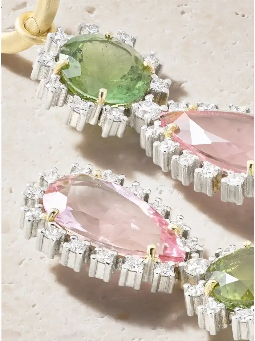 Irene Neuwirth Gemmy Gem 18-karat Yellow And White Gold Diamond, Tourmaline And Morganite Earrings - Green | Thumbnail 4 Irene Neuwirth Gemmy Gem 18-karat Yellow And White Gold Diamond, Tourmaline And Morganite Earrings - Green | Thumbnail 4