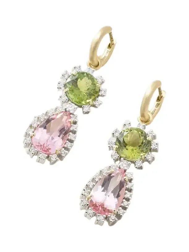 Gemmy Gem 18-karat Yellow And White Gold Diamond, Tourmaline And Morganite Earrings - Green Gemmy Gem 18-karat Yellow And White Gold Diamond, Tourmaline And Morganite Earrings - Green