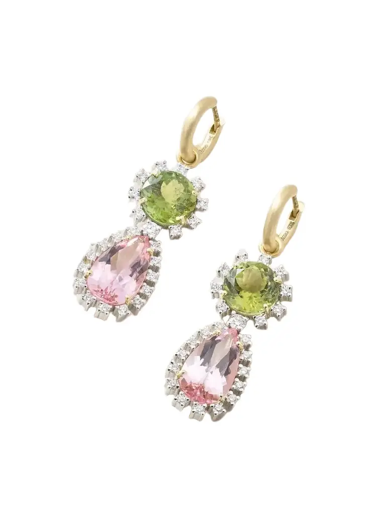 Irene Neuwirth Gemmy Gem 18-karat Yellow And White Gold Diamond, Tourmaline And Morganite Earrings - Green