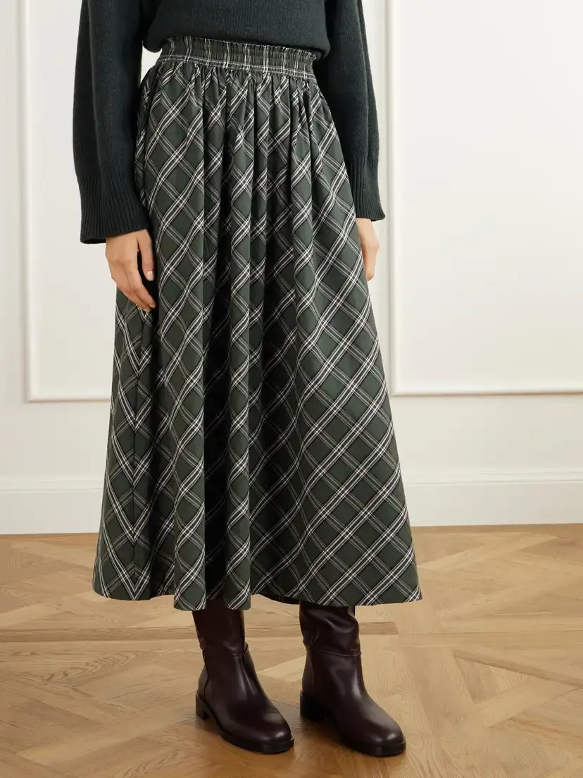 SKALL Dagny Gathered Checked Organic Cotton-poplin Midi Skirt | Thumbnail 3 SKALL Dagny Gathered Checked Organic Cotton-poplin Midi Skirt | Thumbnail 3
