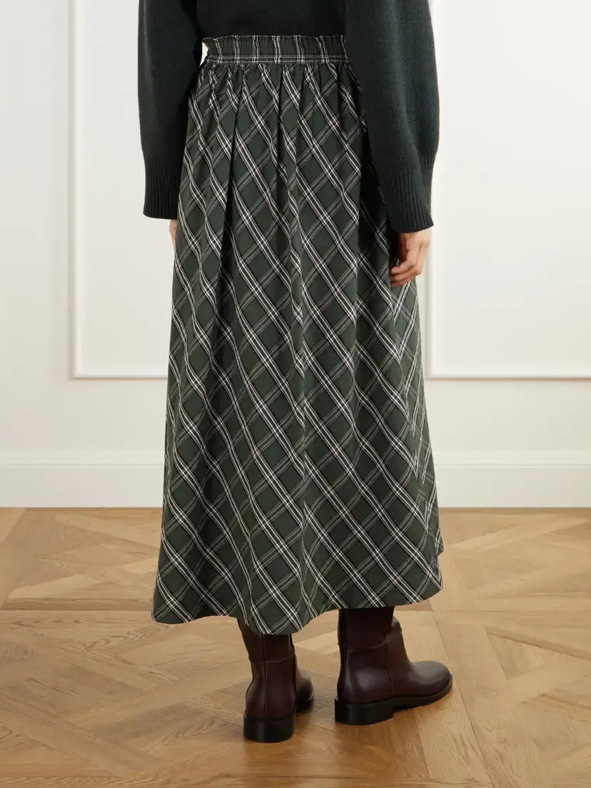 SKALL Dagny Gathered Checked Organic Cotton-poplin Midi Skirt | Thumbnail 4 SKALL Dagny Gathered Checked Organic Cotton-poplin Midi Skirt | Thumbnail 4