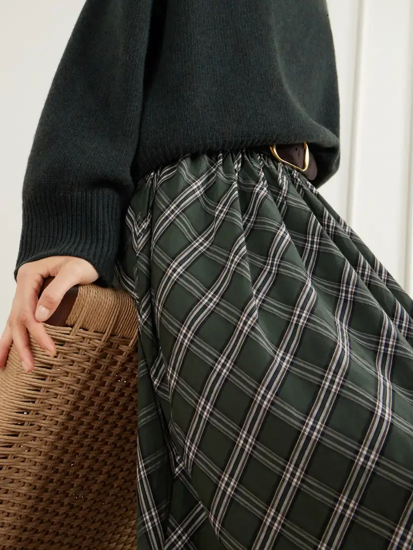SKALL Dagny Gathered Checked Organic Cotton-poplin Midi Skirt | Thumbnail 5 SKALL Dagny Gathered Checked Organic Cotton-poplin Midi Skirt | Thumbnail 5