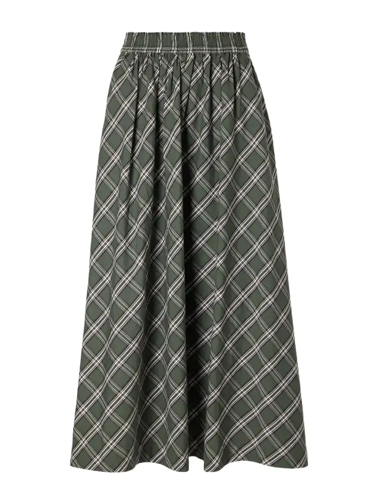 Dagny Gathered Checked Organic Cotton-poplin Midi Skirt