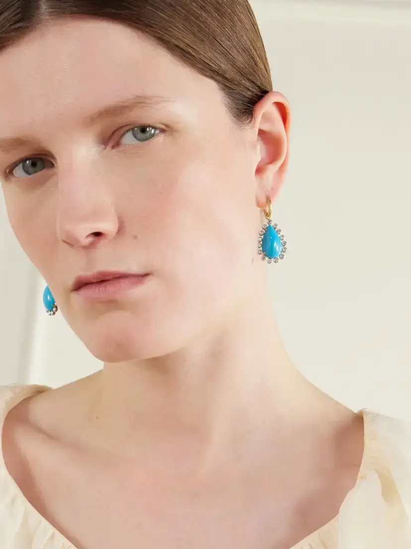 Irene Neuwirth Gemmy Gem 18-karat Yellow And White Gold Diamond And Turquoise Earrings - Blue | Thumbnail 2