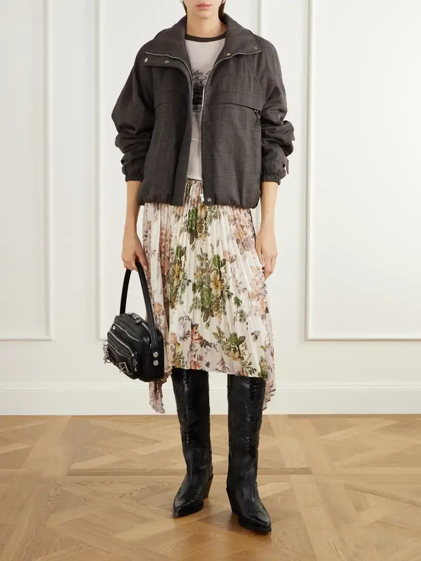 Acne Studios Checked Padded Leather-trimmed Wool-blend Mouliné Jacket | Thumbnail 2