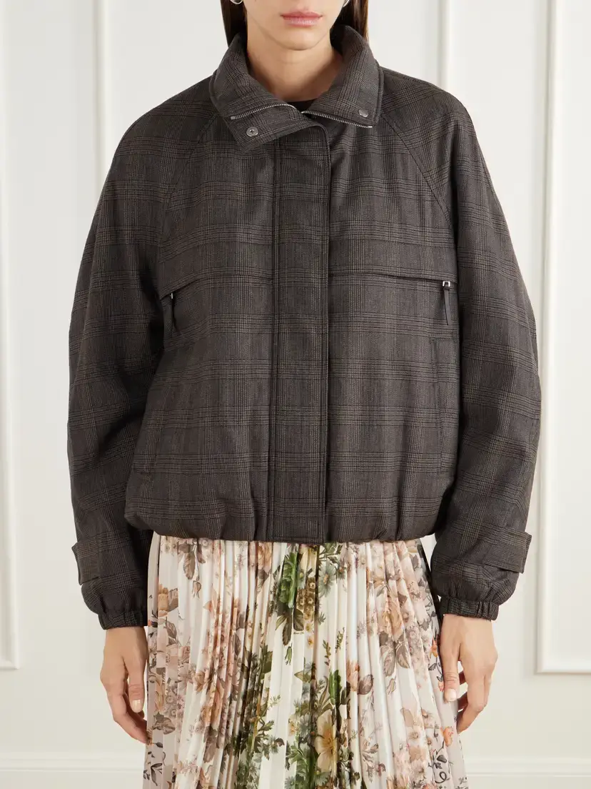 Acne Studios Checked Padded Leather-trimmed Wool-blend Mouliné Jacket | Thumbnail 3