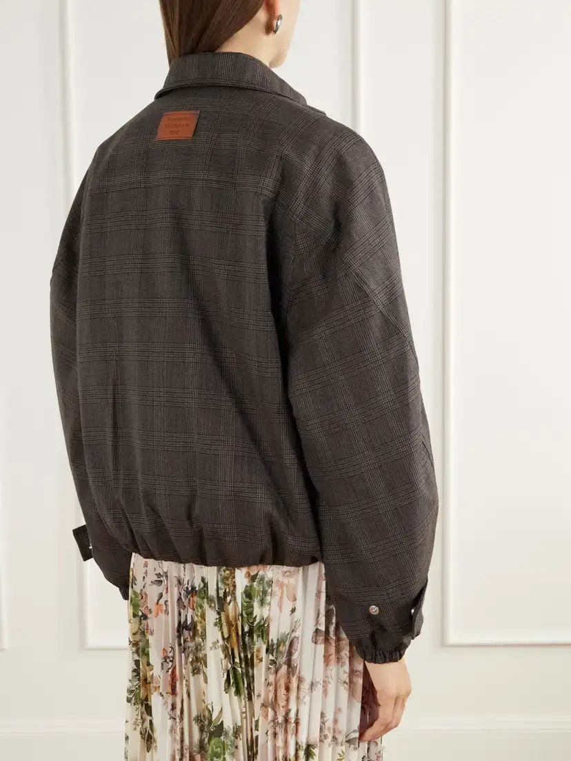 Acne Studios Checked Padded Leather-trimmed Wool-blend Mouliné Jacket | Thumbnail 4