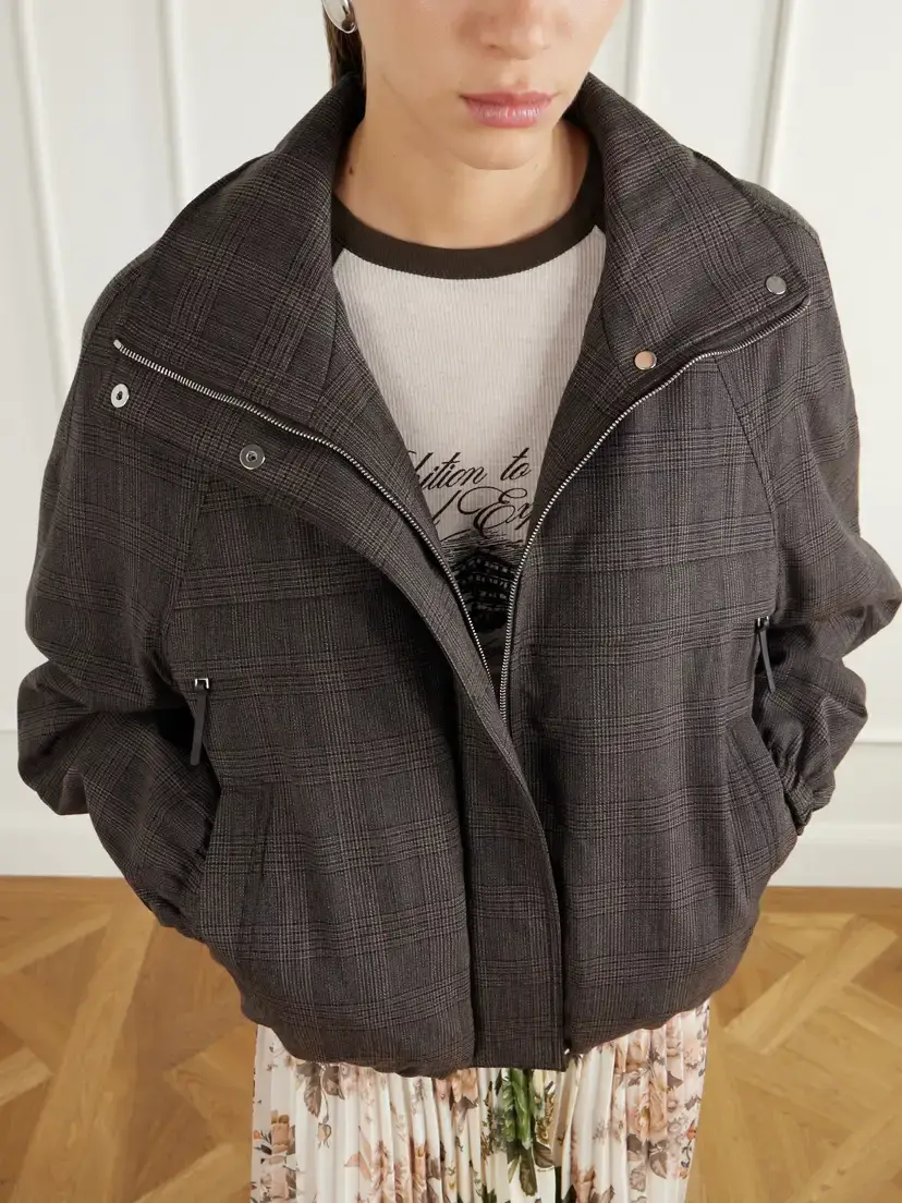 Acne Studios Checked Padded Leather-trimmed Wool-blend Mouliné Jacket | Thumbnail 5