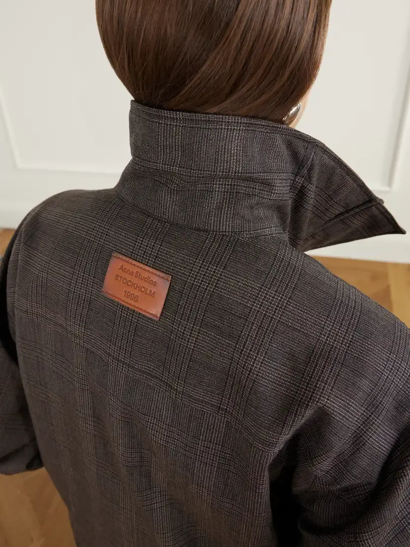 Acne Studios Checked Padded Leather-trimmed Wool-blend Mouliné Jacket | Thumbnail 6