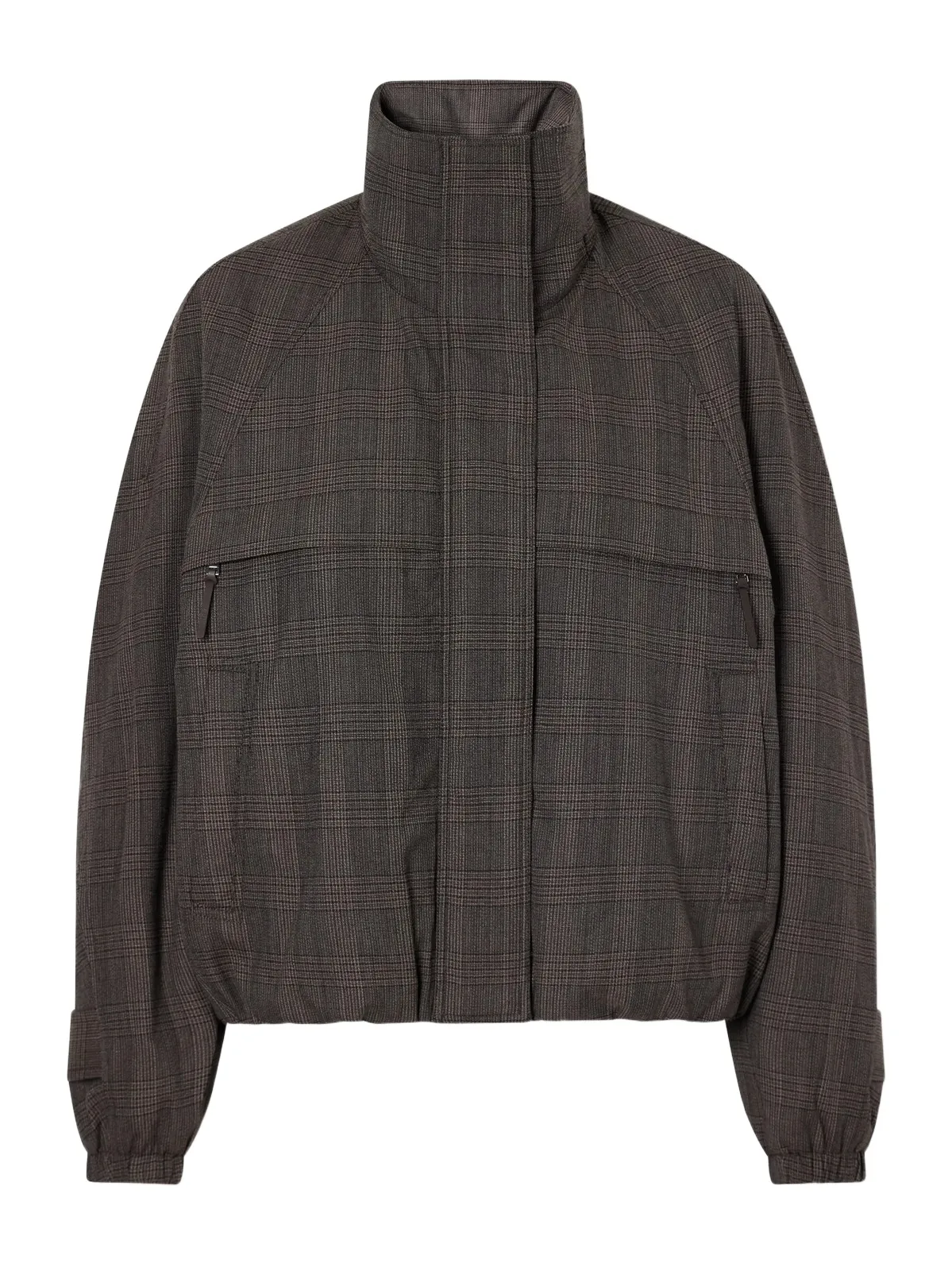 Checked Padded Leather-trimmed Wool-blend Mouliné Jacket