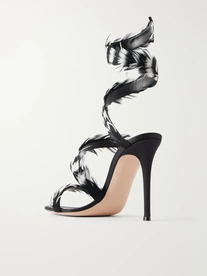 Gianvito Rossi Opera 105 Feather-trimmed Leather Sandals | Thumbnail 3