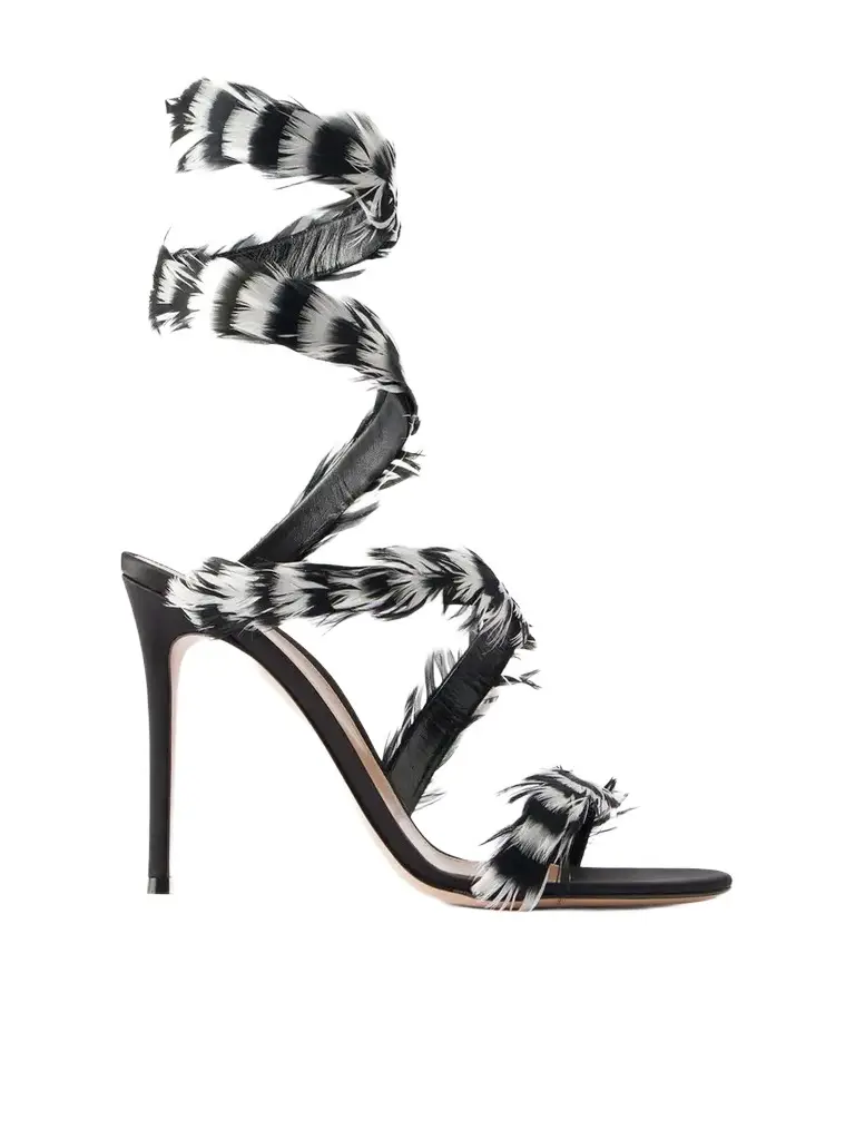 Gianvito Rossi Opera 105 Feather-trimmed Leather Sandals