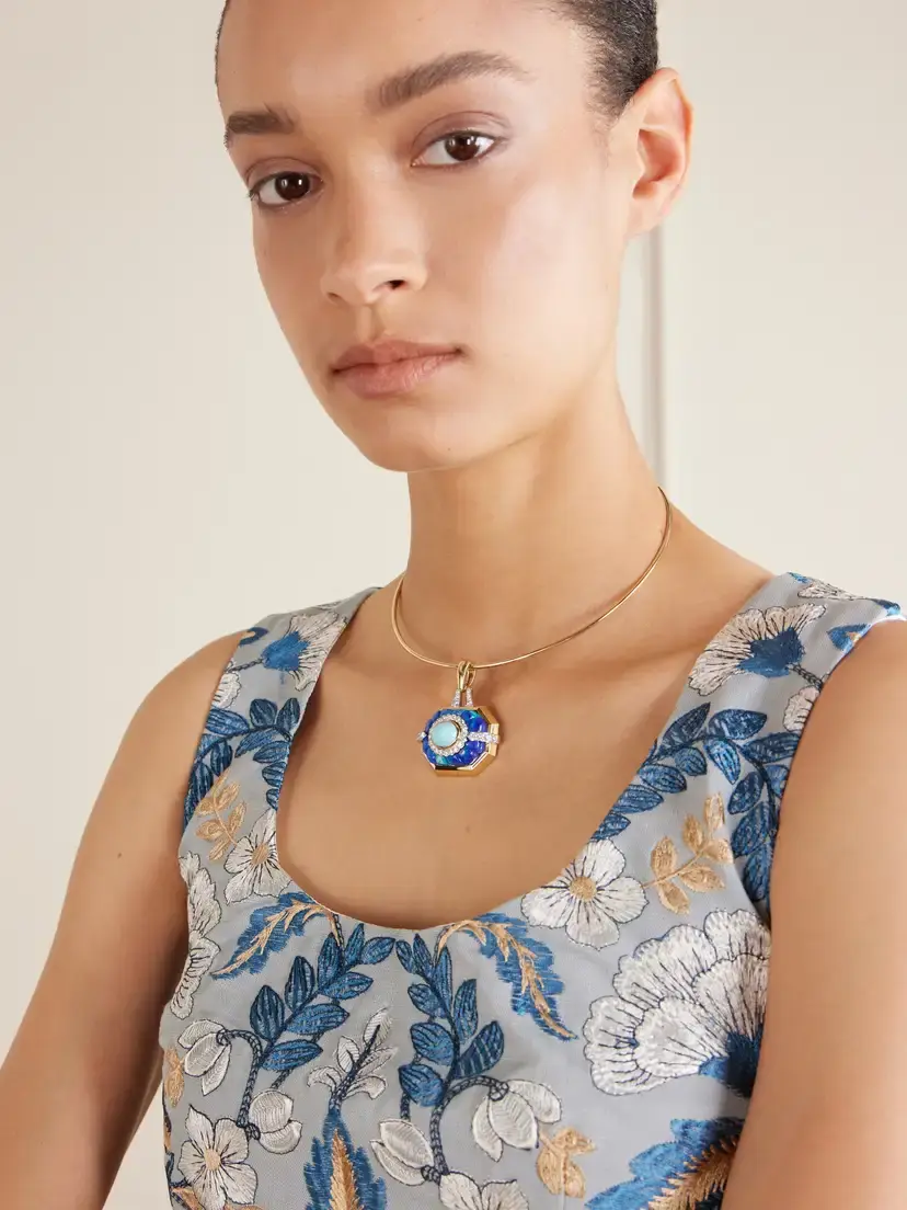 DAVID WEBB 18-karat Gold And Platinum, Diamond, Turquoise And Azurmalachite Necklace | Thumbnail 2