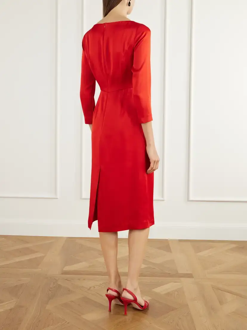 BERNADETTE Eleni Bow-detailed Satin Midi Dress | Thumbnail 3 BERNADETTE Eleni Bow-detailed Satin Midi Dress | Thumbnail 3