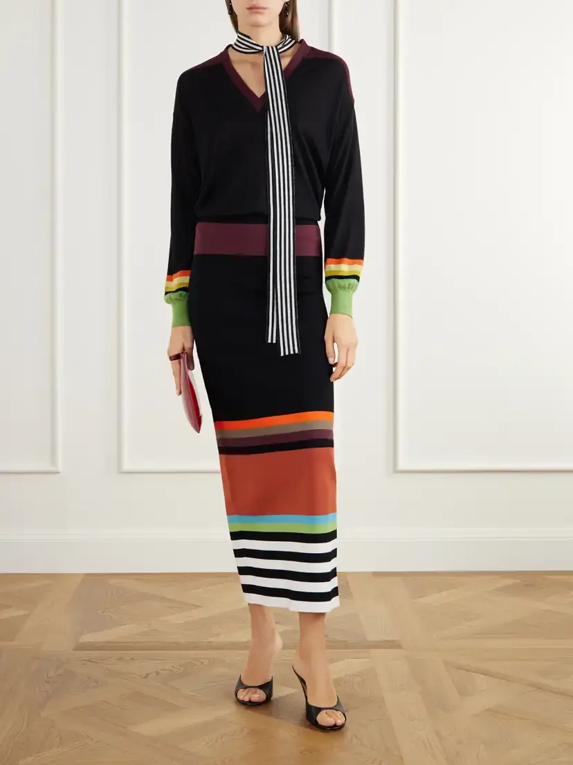 Christopher John Rogers Tie-detailed Striped Wool And Silk-blend Sweater | Thumbnail 2 Christopher John Rogers Tie-detailed Striped Wool And Silk-blend Sweater | Thumbnail 2
