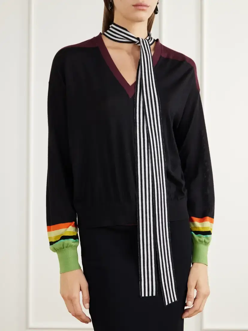 Christopher John Rogers Tie-detailed Striped Wool And Silk-blend Sweater | Thumbnail 3 Christopher John Rogers Tie-detailed Striped Wool And Silk-blend Sweater | Thumbnail 3