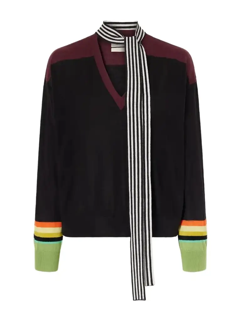 Christopher John Rogers Tie-detailed Striped Wool And Silk-blend Sweater