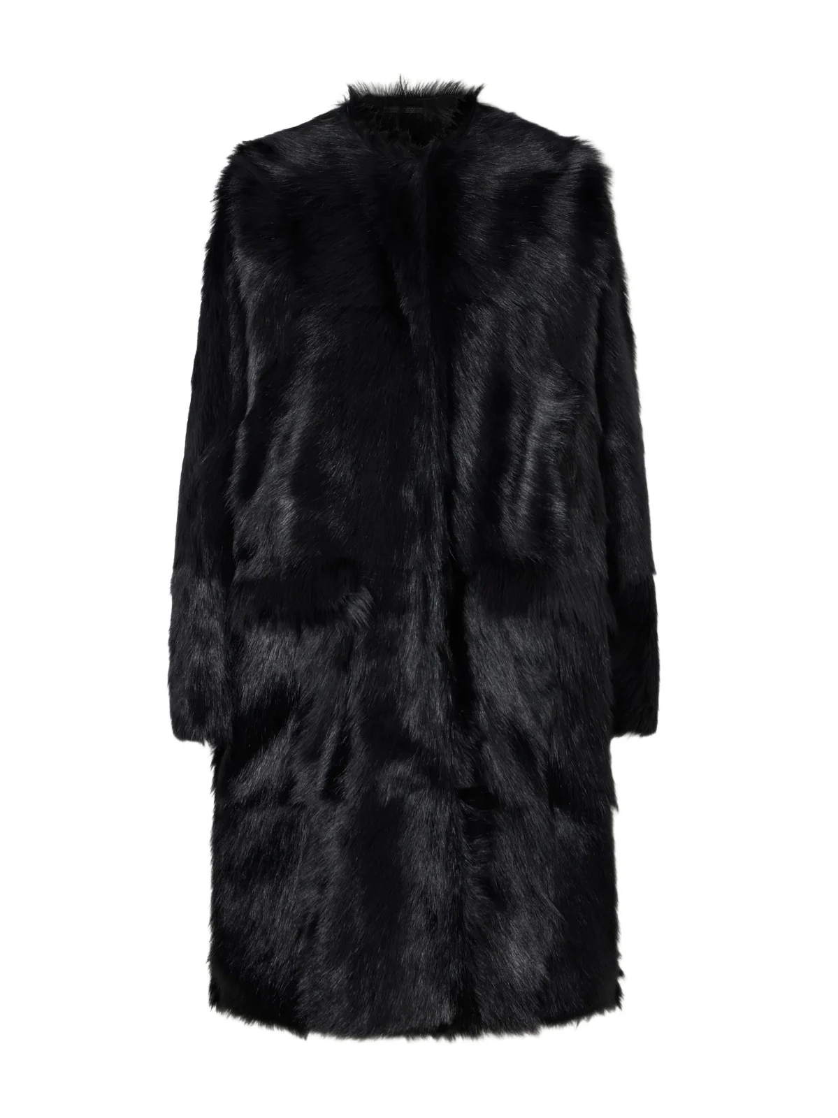 Collarless Shearling Coat