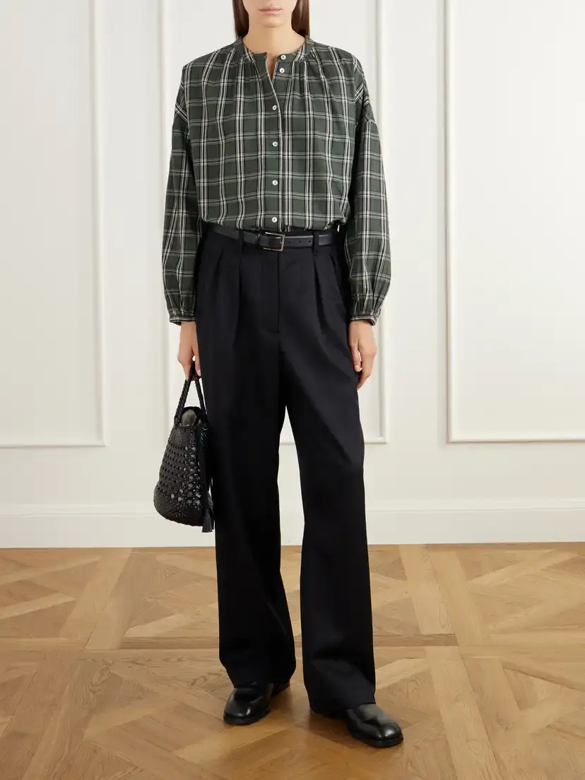 SKALL Cilla Gathered Checked Organic Cotton-poplin Blouse | Thumbnail 2