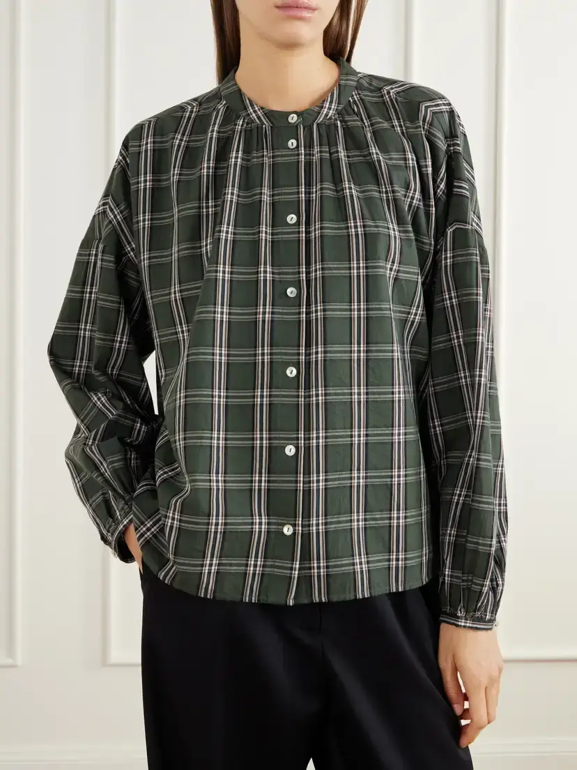 SKALL Cilla Gathered Checked Organic Cotton-poplin Blouse | Thumbnail 3