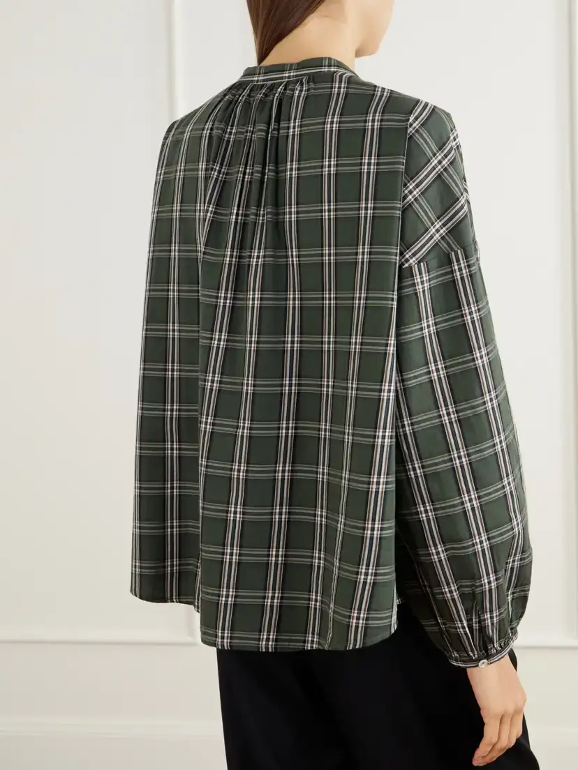 SKALL Cilla Gathered Checked Organic Cotton-poplin Blouse | Thumbnail 4