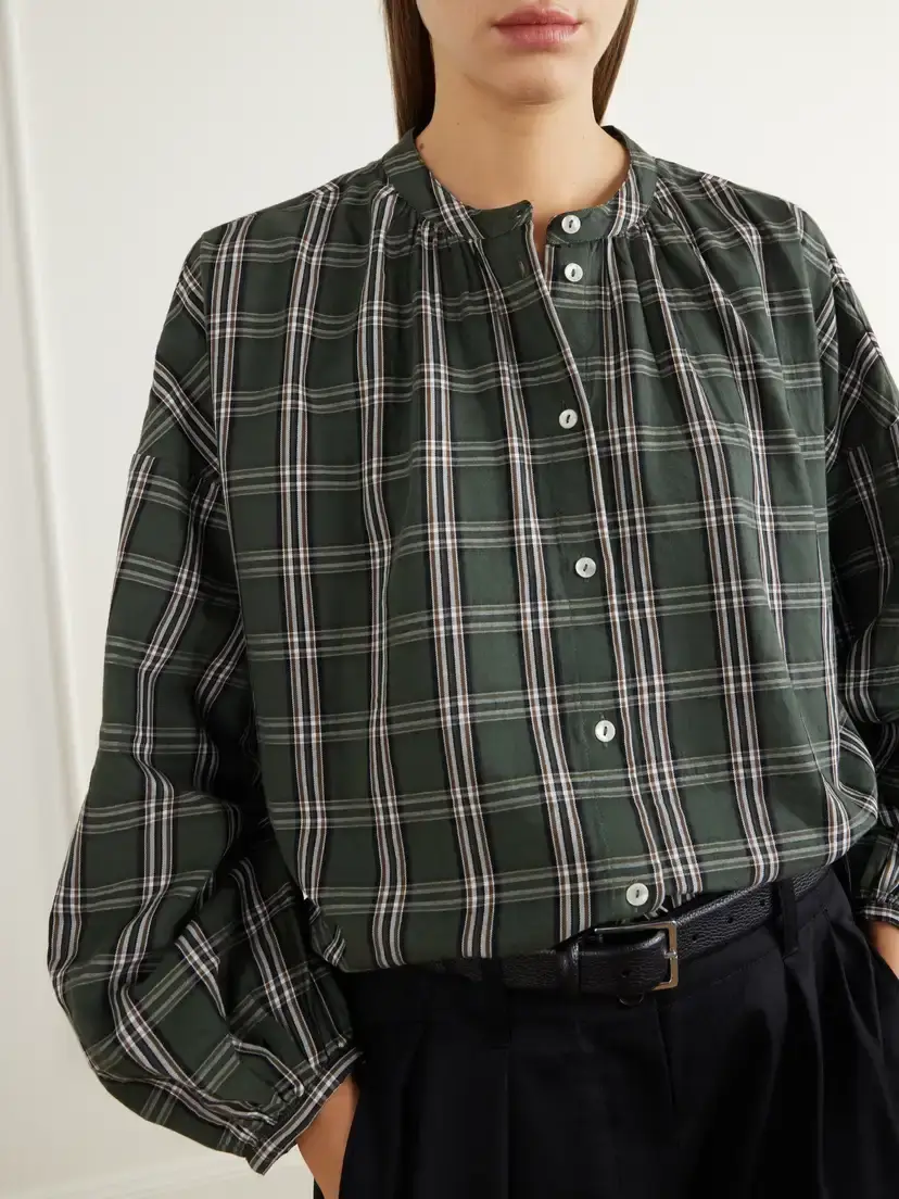 SKALL Cilla Gathered Checked Organic Cotton-poplin Blouse | Thumbnail 5