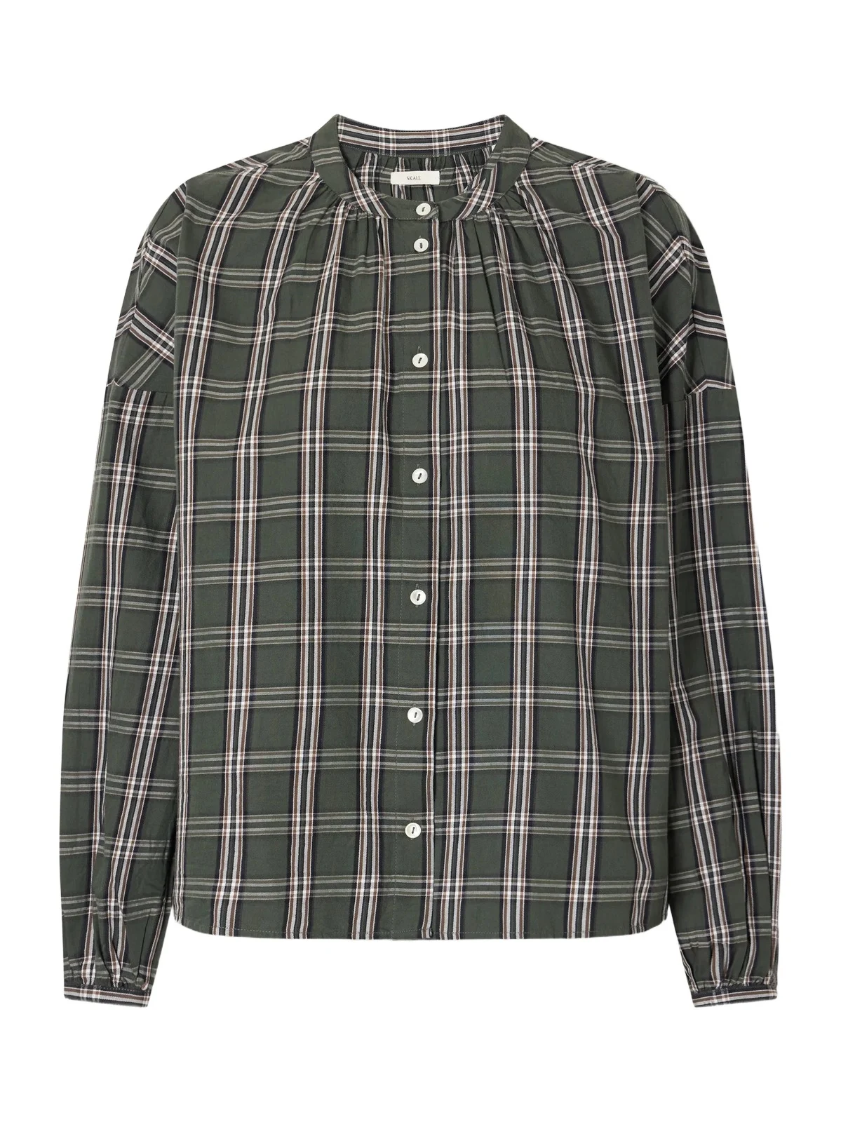 SKALL Cilla Gathered Checked Organic Cotton-poplin Blouse